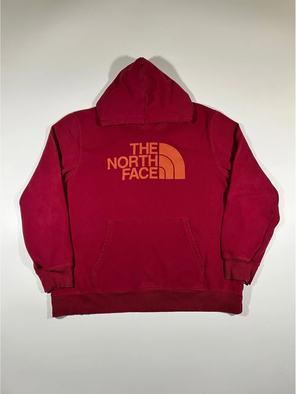 The North Face Maroon Pullover Hoodie Men's Large Orange Logo Sweatshirt